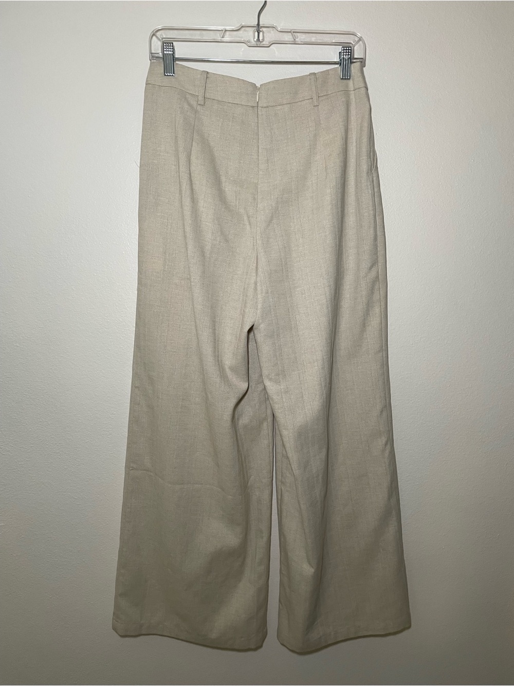 NWT COMMENSE Linen Blend Wide Leg Pants M Khaki Pleated Herringbone - Picture 5 of 9